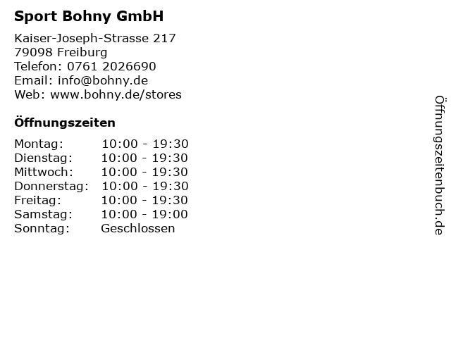 Sport Bohny GmbH in Freiburg: Adresse und Öffnungszeiten