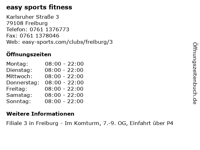 easy sports fitness in Freiburg: Adresse und Öffnungszeiten