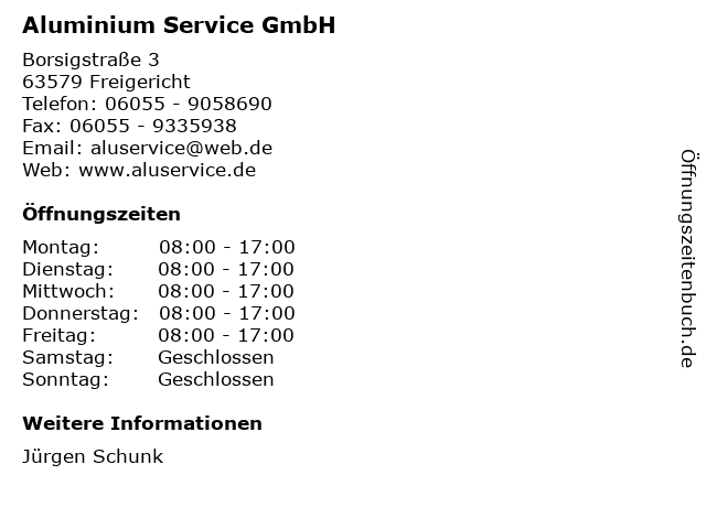 Aluminium Service GmbH in Freigericht: Adresse und Öffnungszeiten