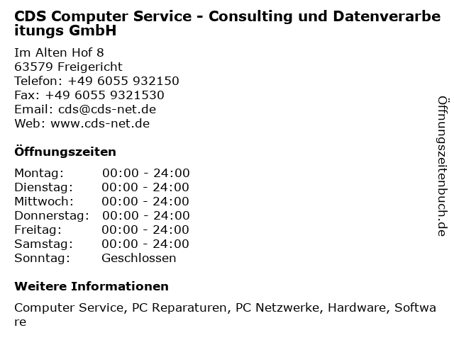 CDS Computer Service - Consulting und Datenverarbeitungs GmbH in Freigericht: Adresse und Öffnungszeiten