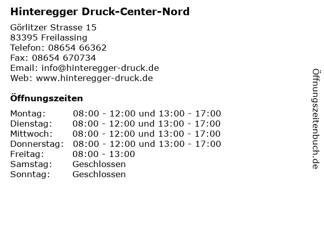 Hinteregger Druck-Center-Nord in Freilassing: Adresse und Öffnungszeiten