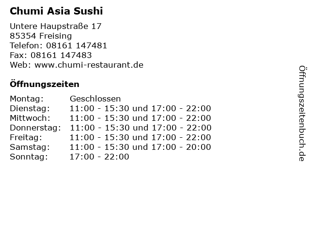 Chumi Asia Sushi in Freising: Adresse und Öffnungszeiten