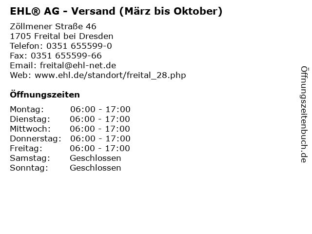 EHL® AG - Versand (März bis Oktober) in Freital bei Dresden: Adresse und Öffnungszeiten
