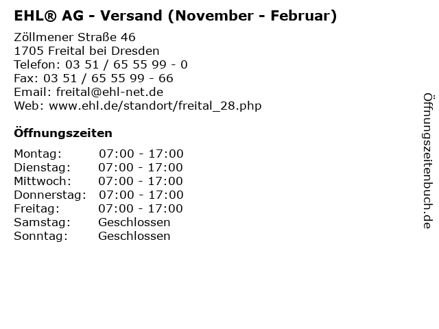EHL® AG - Versand (November - Februar) in Freital bei Dresden: Adresse und Öffnungszeiten