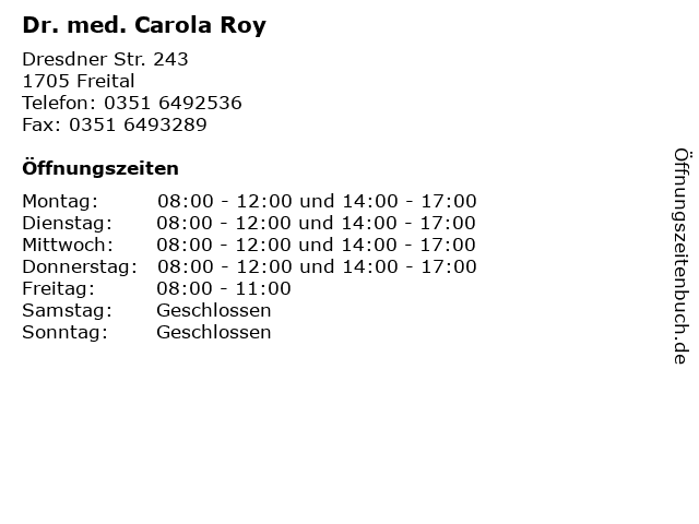 Dr. med. Carola Roy in Freital: Adresse und Öffnungszeiten
