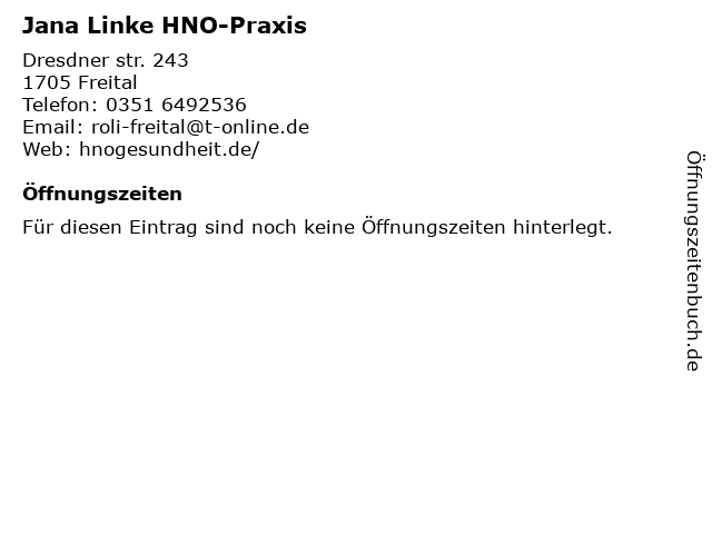 Jana Linke HNO-Praxis in Freital: Adresse und Öffnungszeiten