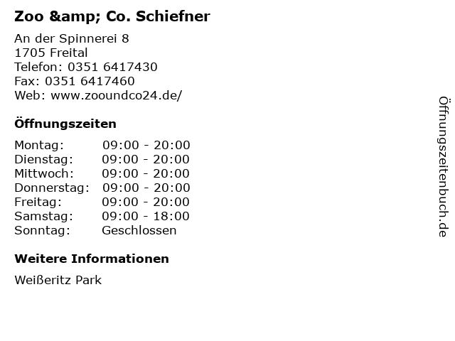 Zoo & Co. Schiefner in Freital: Adresse und Öffnungszeiten