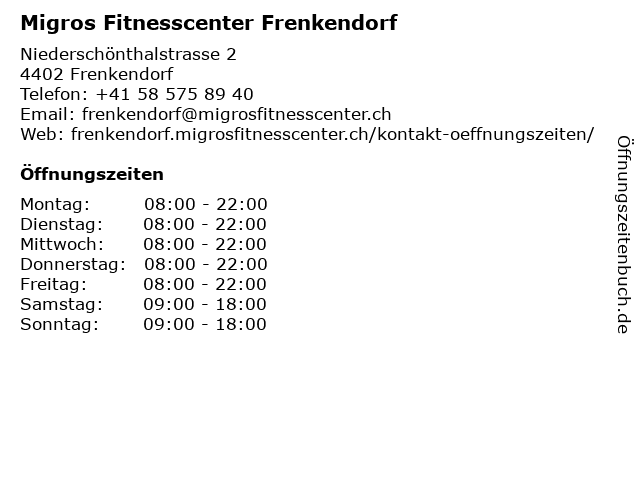 Migros Fitnesscenter Frenkendorf in Frenkendorf: Adresse und Öffnungszeiten