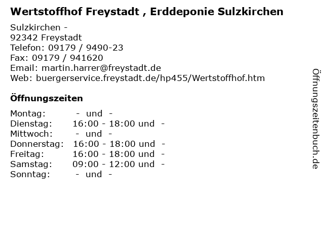 Wertstoffhof Freystadt , Erddeponie Sulzkirchen in Freystadt: Adresse und Öffnungszeiten