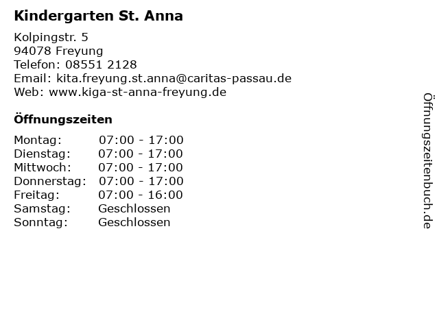 Kindergarten St. Anna in Freyung: Adresse und Öffnungszeiten