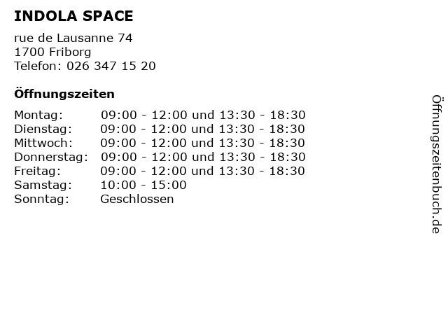 INDOLA SPACE in Friborg: Adresse und Öffnungszeiten