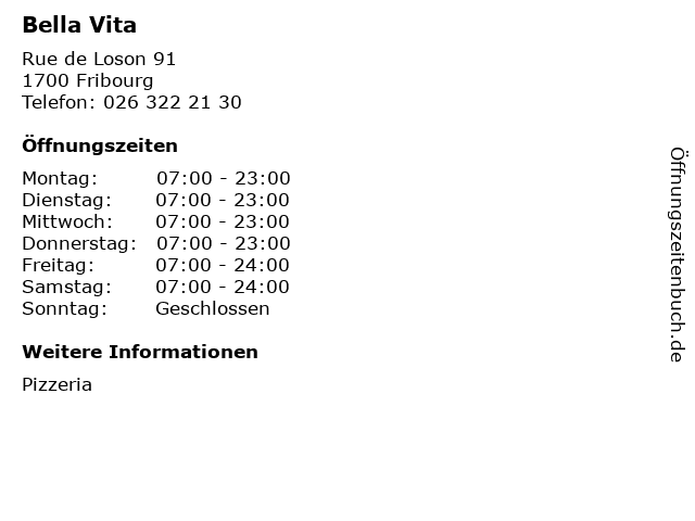 Bella Vita in Fribourg: Adresse und Öffnungszeiten