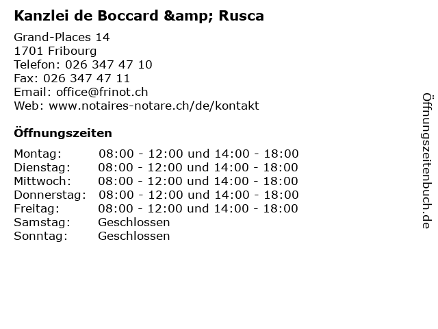 Kanzlei de Boccard & Rusca in Fribourg: Adresse und Öffnungszeiten
