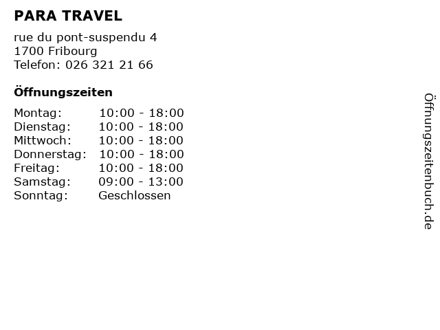 PARA TRAVEL in Fribourg: Adresse und Öffnungszeiten
