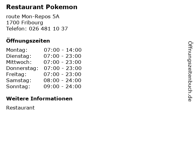 Restaurant Pokemon in Fribourg: Adresse und Öffnungszeiten
