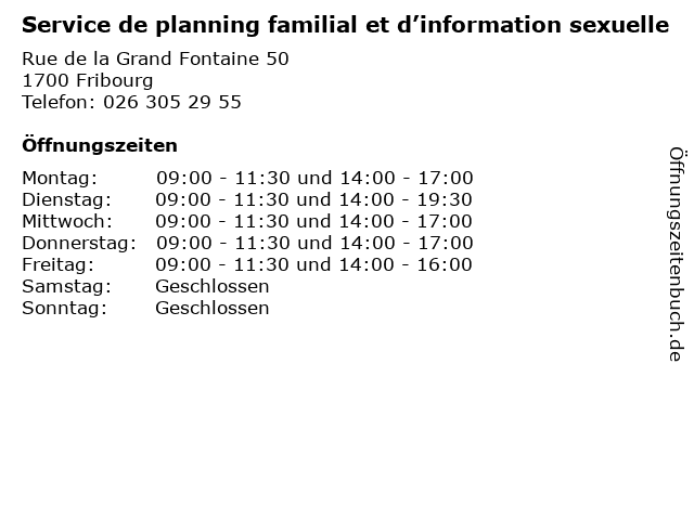 Service de planning familial et d’information sexuelle in Fribourg: Adresse und Öffnungszeiten
