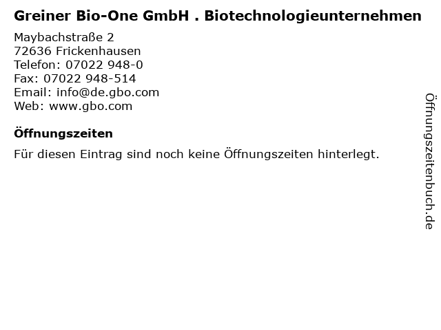 Greiner Bio-One GmbH . Biotechnologieunternehmen in Frickenhausen: Adresse und Öffnungszeiten