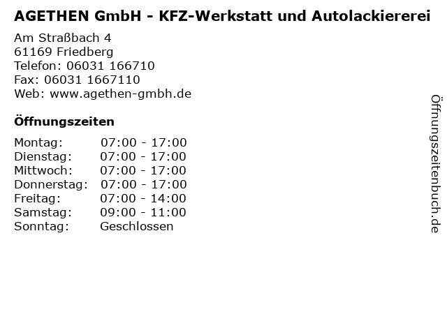 AGETHEN GmbH - KFZ-Werkstatt und Autolackiererei in Friedberg: Adresse und Öffnungszeiten
