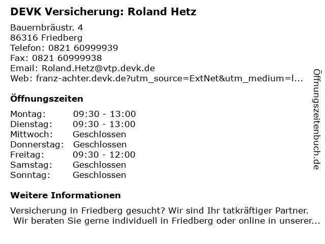 DEVK Versicherung: Roland Hetz in Friedberg: Adresse und Öffnungszeiten