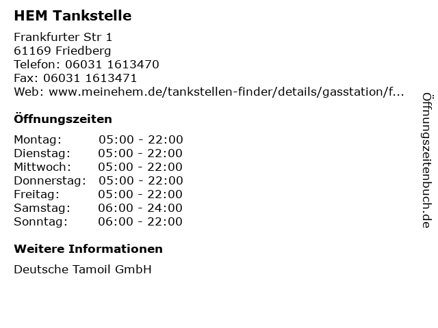 HEM Tankstelle in Friedberg: Adresse und Öffnungszeiten