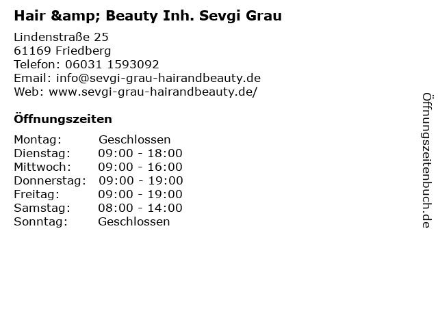 Hair & Beauty Inh. Sevgi Grau in Friedberg: Adresse und Öffnungszeiten