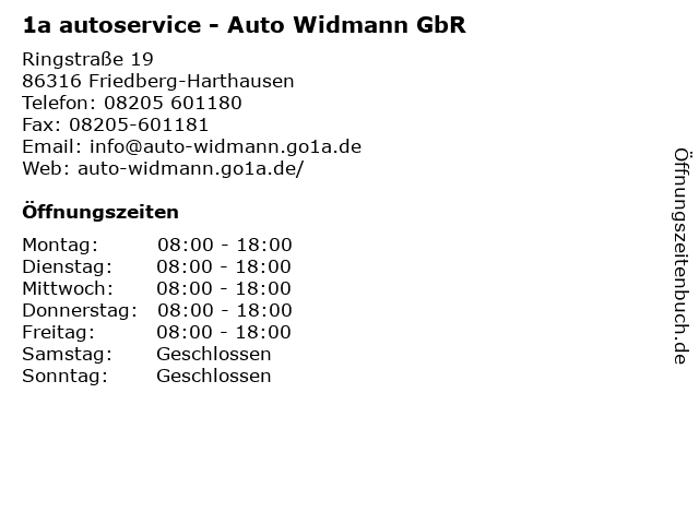 1a autoservice - Auto Widmann GbR in Friedberg-Harthausen: Adresse und Öffnungszeiten