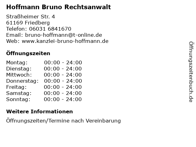 Hoffmann Bruno Rechtsanwalt in Friedberg: Adresse und Öffnungszeiten