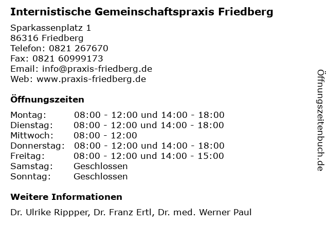 Internistische Gemeinschaftspraxis Friedberg in Friedberg: Adresse und Öffnungszeiten