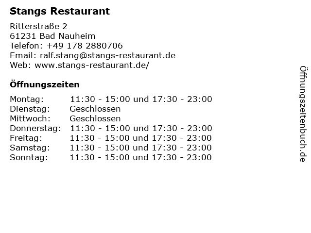 Stangs Restaurant in Friedberg-Ockstadt: Adresse und Öffnungszeiten