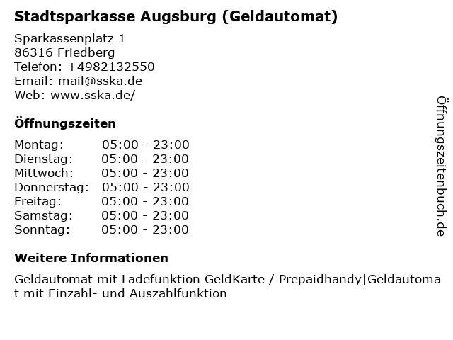 Stadtsparkasse Augsburg (Geldautomat) in Friedberg: Adresse und Öffnungszeiten