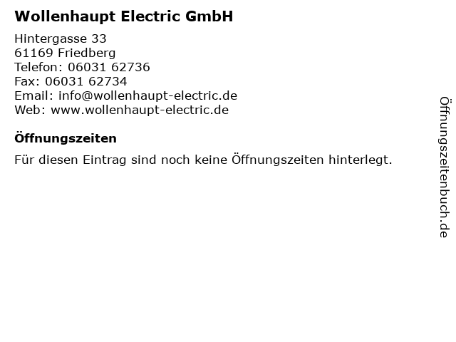 Wollenhaupt Electric GmbH in Friedberg: Adresse und Öffnungszeiten