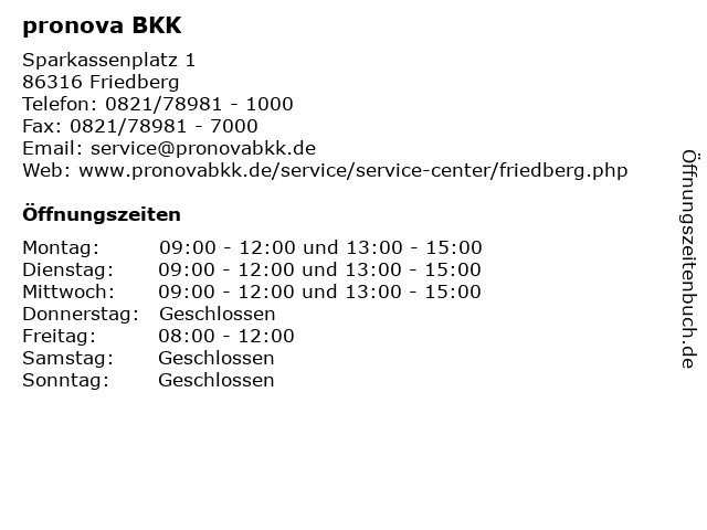 pronova BKK in Friedberg: Adresse und Öffnungszeiten