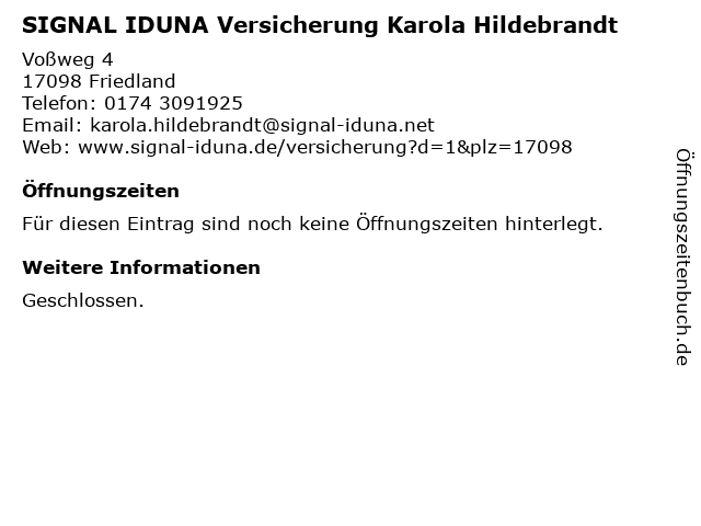 SIGNAL IDUNA Versicherung Karola Hildebrandt in Friedland: Adresse und Öffnungszeiten