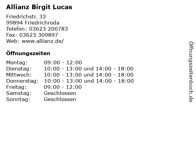 Allianz Birgit Lucas in Friedrichroda: Adresse und Öffnungszeiten