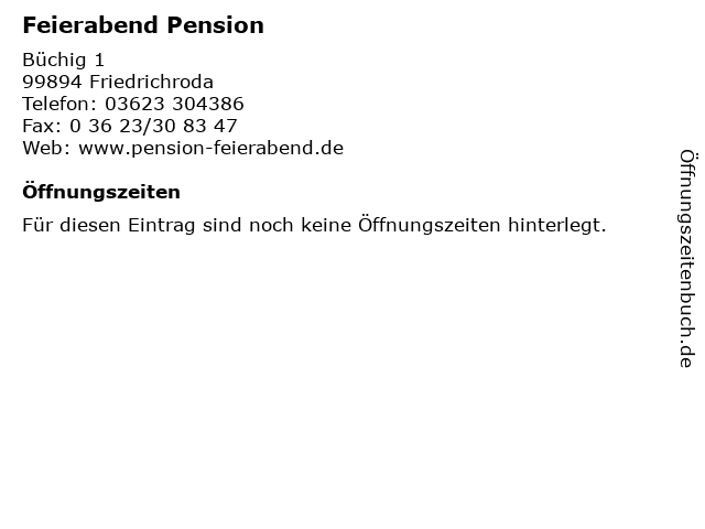 Feierabend Pension in Friedrichroda: Adresse und Öffnungszeiten