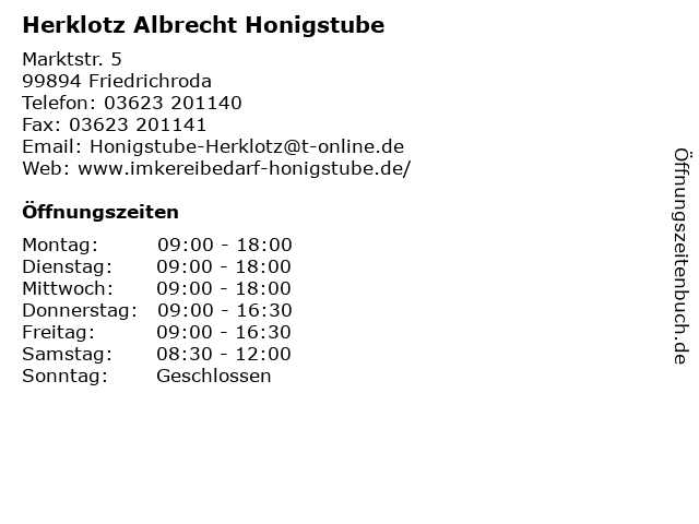 Herklotz Albrecht Honigstube in Friedrichroda: Adresse und Öffnungszeiten