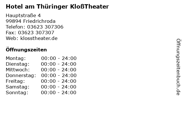 Hotel am Thüringer KloßTheater in Friedrichroda: Adresse und Öffnungszeiten