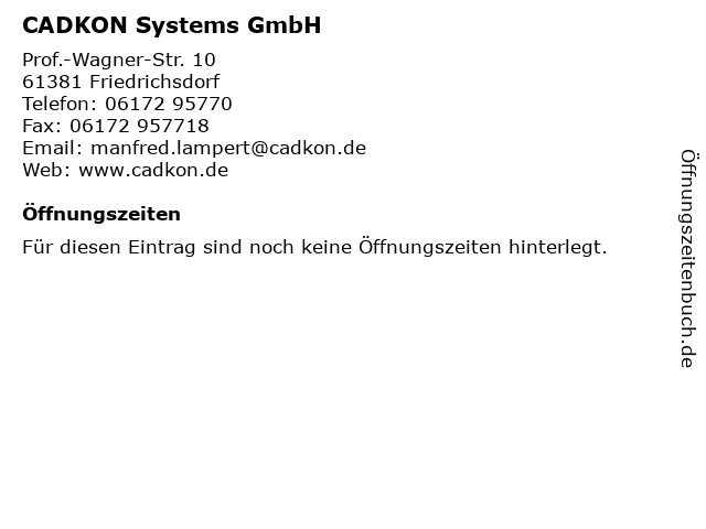 CADKON Systems GmbH in Friedrichsdorf: Adresse und Öffnungszeiten
