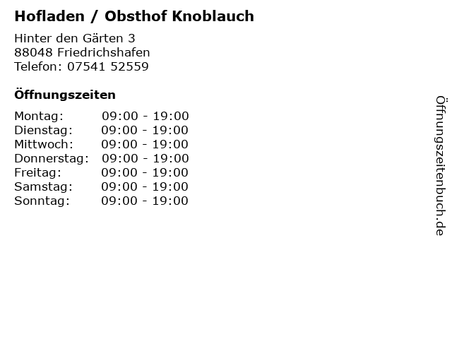 Hofladen / Obsthof Knoblauch in Friedrichshafen: Adresse und Öffnungszeiten