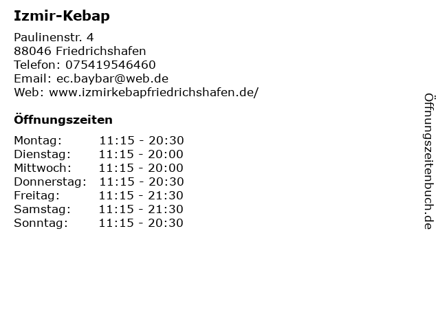 Izmir-Kebap in Friedrichshafen: Adresse und Öffnungszeiten