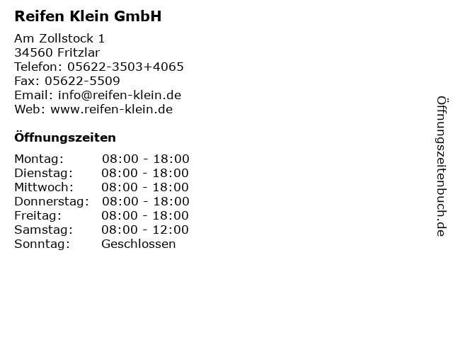Reifen Klein GmbH in Fritzlar: Adresse und Öffnungszeiten