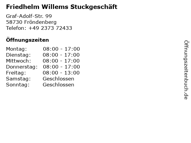 Friedhelm Willems Stuckgeschäft in Fröndenberg: Adresse und Öffnungszeiten