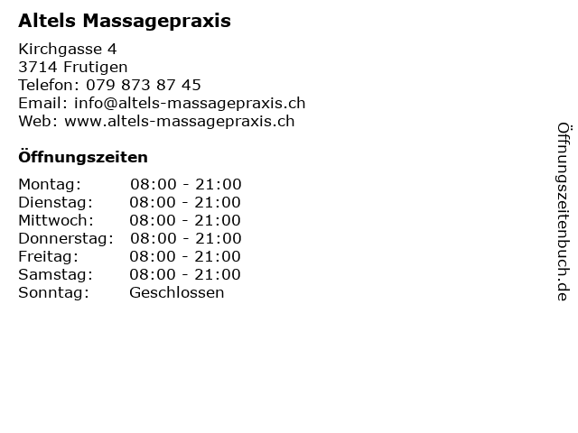 Altels Massagepraxis in Frutigen: Adresse und Öffnungszeiten