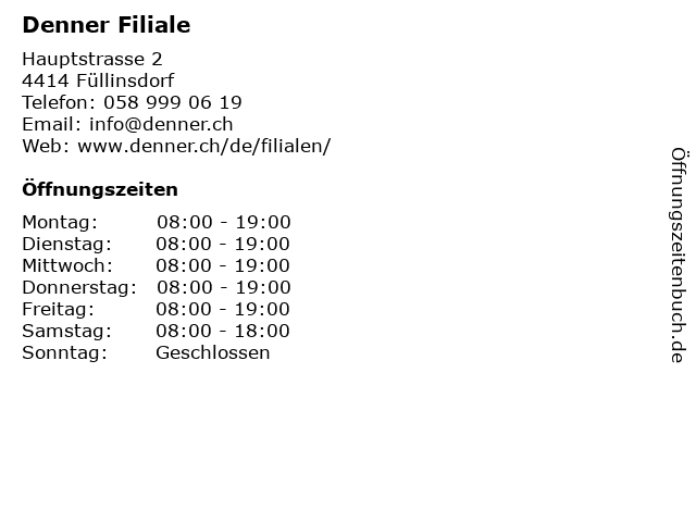 Denner Filiale in Füllinsdorf: Adresse und Öffnungszeiten