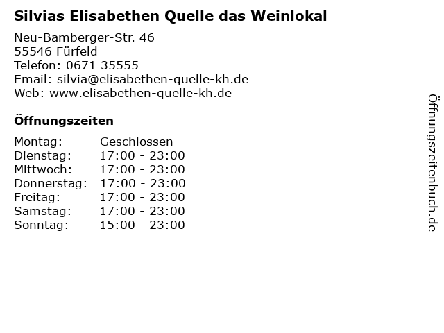 Silvias Elisabethen Quelle das Weinlokal in Fürfeld: Adresse und Öffnungszeiten