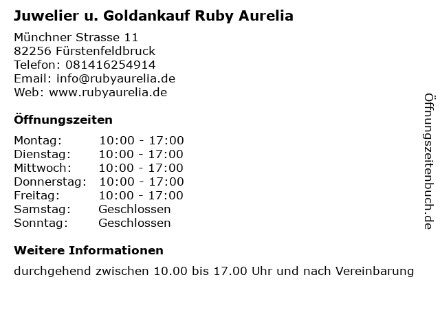 Juwelier u. Goldankauf Ruby Aurelia in Fürstenfeldbruck: Adresse und Öffnungszeiten