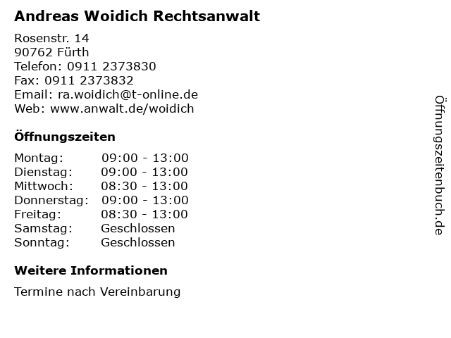 Andreas Woidich Rechtsanwalt in Fürth: Adresse und Öffnungszeiten