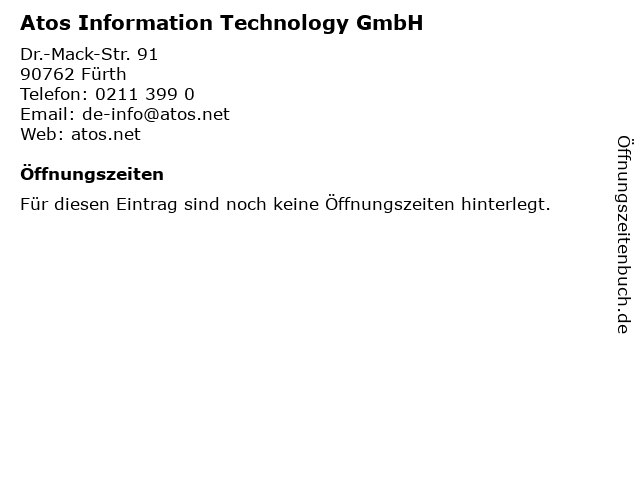 Atos Information Technology GmbH in Fürth: Adresse und Öffnungszeiten