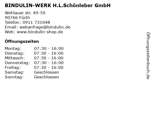 BINDULIN-WERK H.L.Schönleber GmbH in Fürth: Adresse und Öffnungszeiten