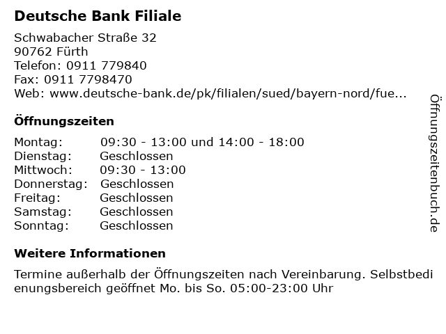 Deutsche Bank Filiale in Fürth: Adresse und Öffnungszeiten